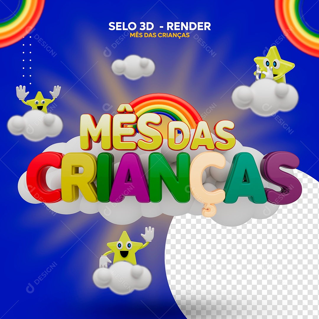 Mes das Crianças Selo 3D  Azul  Dourado para Composição PDS