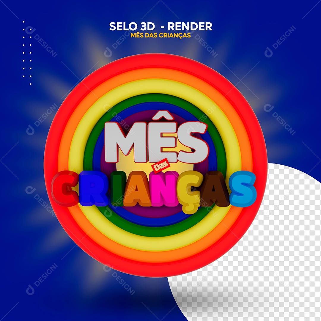 Mes das Crianças Selo 3D Azul Branco para Composição PDS