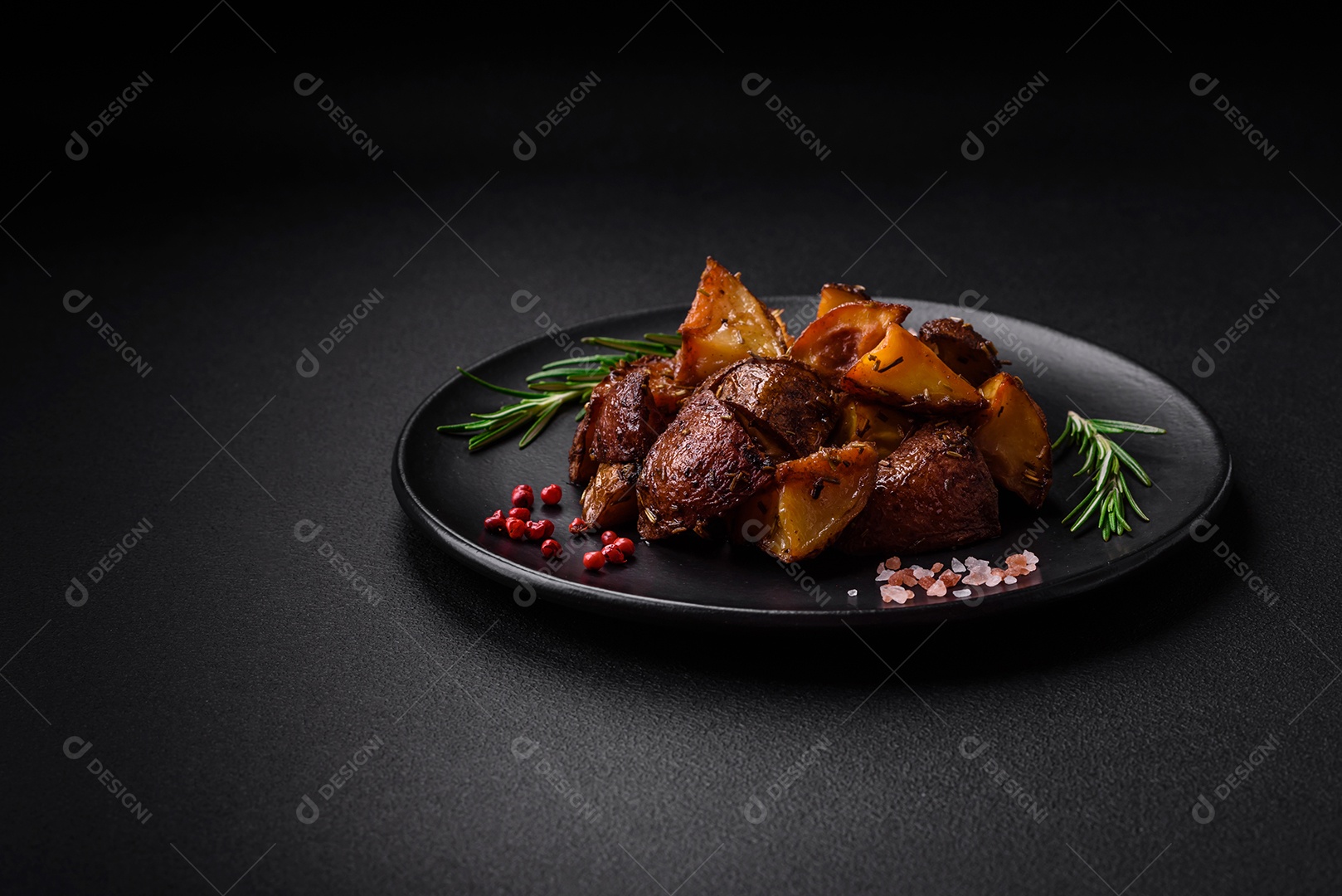 Deliciosas pernas de frango grelhado com especiarias e ervas em molho teriyaki sobre um fundo escuro de concreto