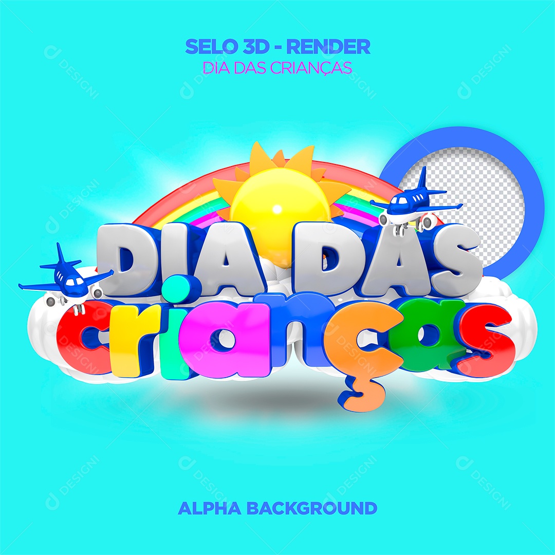 Dia das Crianças Selo 3D Colorido para Composição PSD