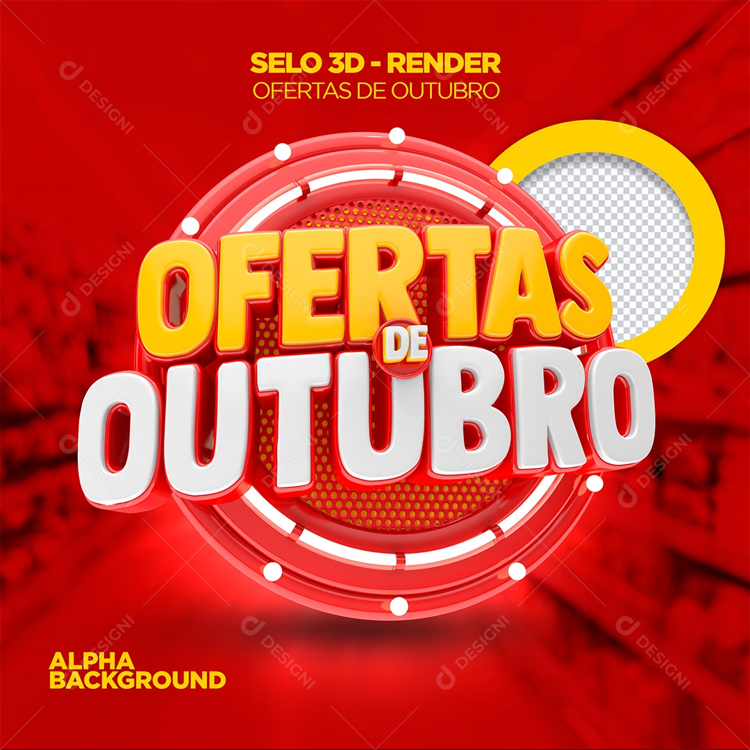 Ofertas De Outubro Selo 3D Amarelo Vermelho e Branco para Composição PSD