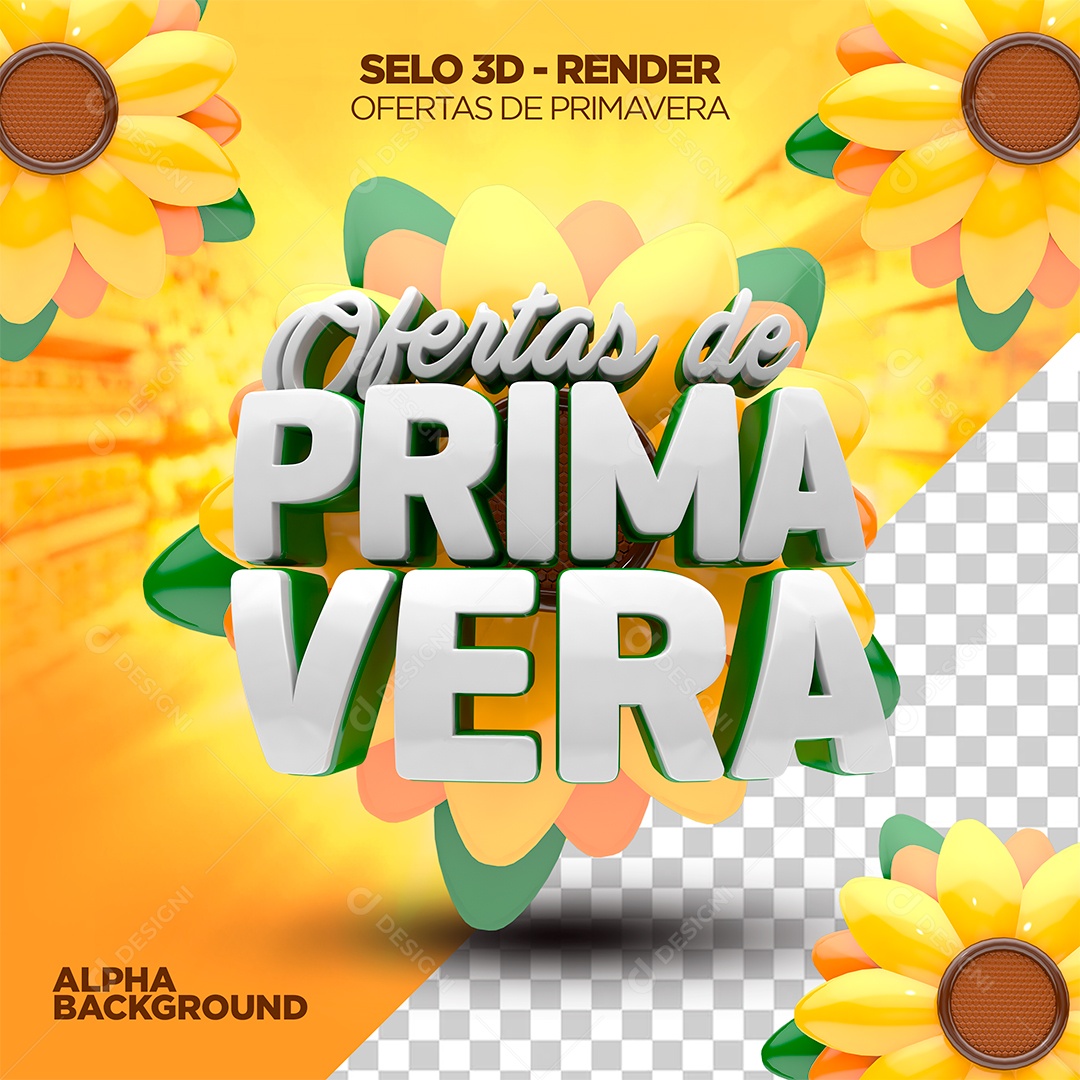 Ofertas de Primavera Selo 3D Branco Verde e Amarelo para Composição PSD