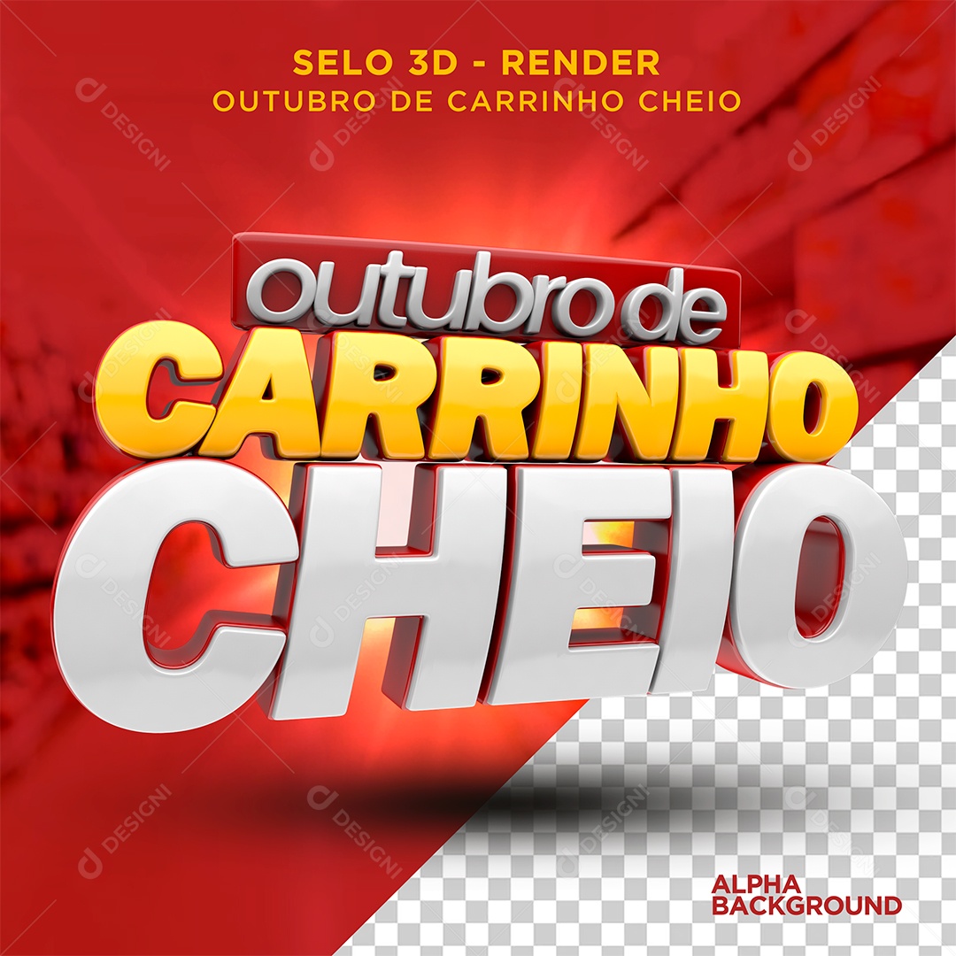 Outubro Carrinho Cheio Selo 3D Branco Vermelho e Dourado para Composição PSD