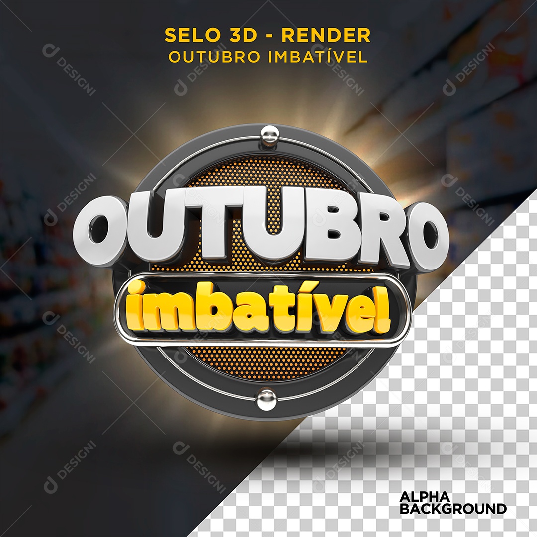 Outubro Imbatível Selo 3D Branco Preto e Dourado para Composição PSD