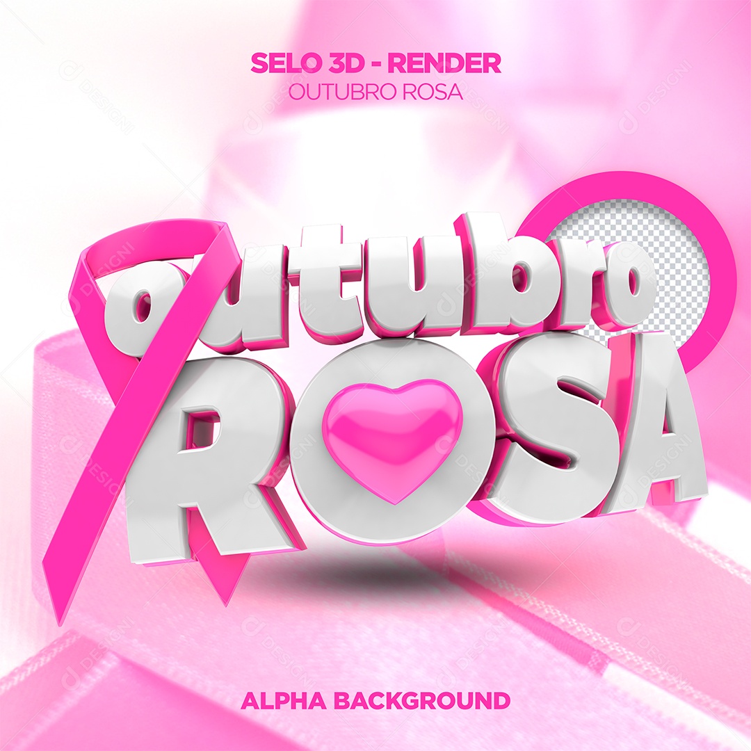 Selo 3D Outubro Rosa para Composição PSD