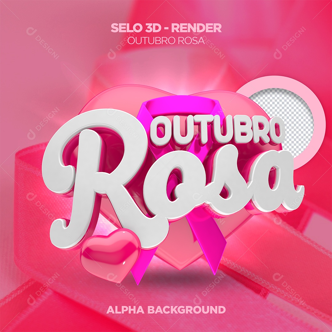 Selo 3D Outubro Rosa para Composição PSD