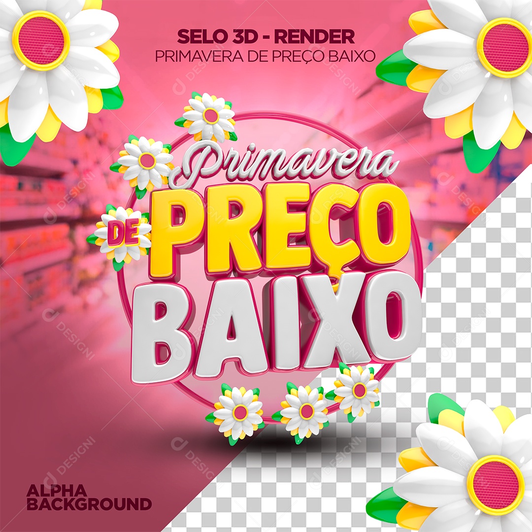 Primavera Preço Baixo Selo 3D Branco e Amarelo para Composição PSD