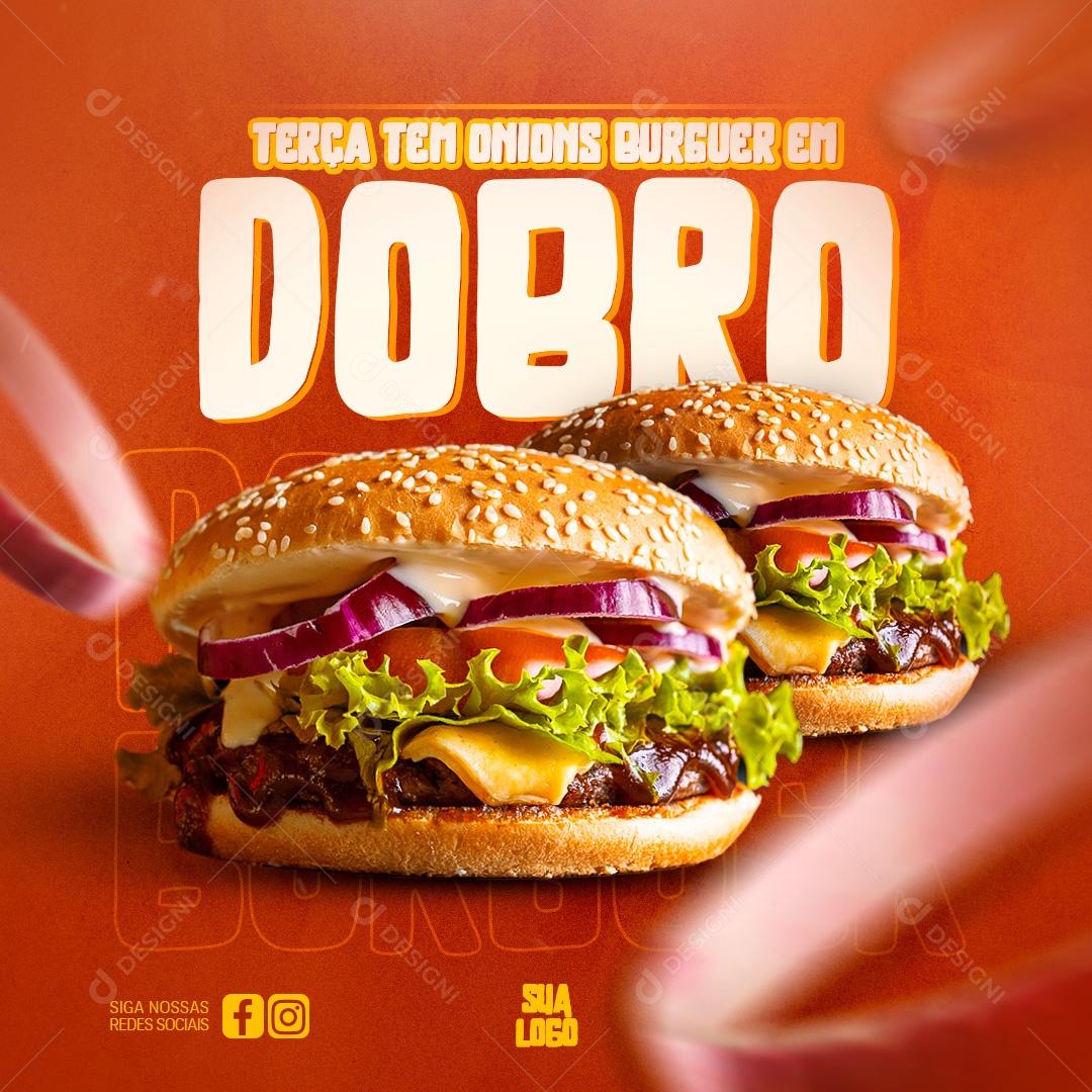 Hamburgueria Terça Tem Onions Burguer Em Dobro Social Media PSD Editável