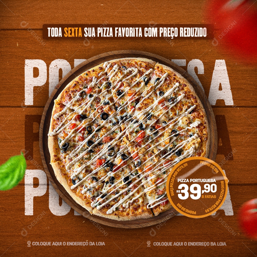 Pizzaria Pizza Portuguesa 8 Fatias Social Media PSD Editável