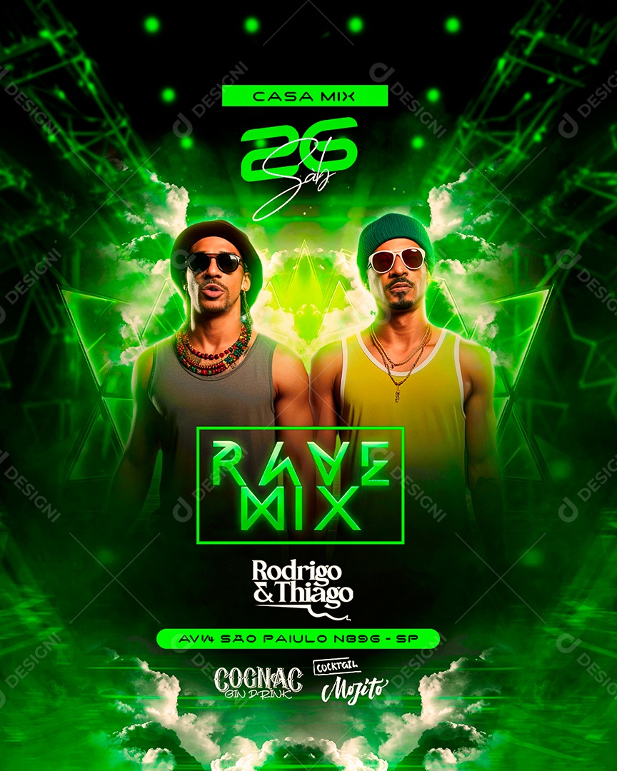 Flyer Casa Mix Rave Mix Rodrigo & Thiago Social Media PSD Editável