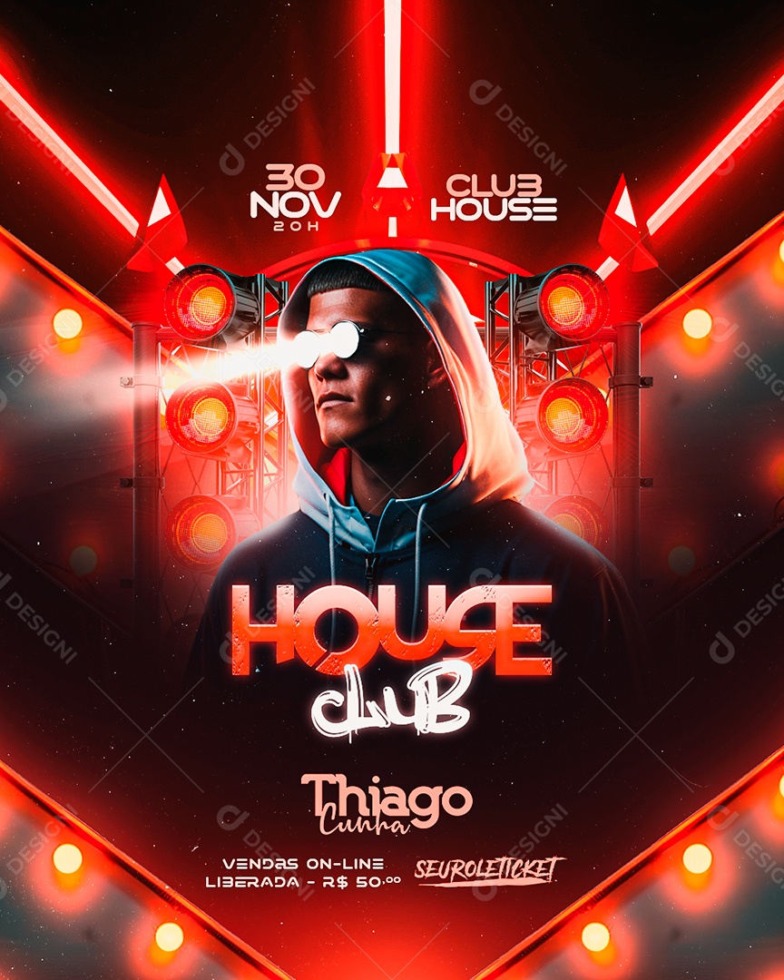 Flyer House Club Thiago Cunha Social Media PSD Editável