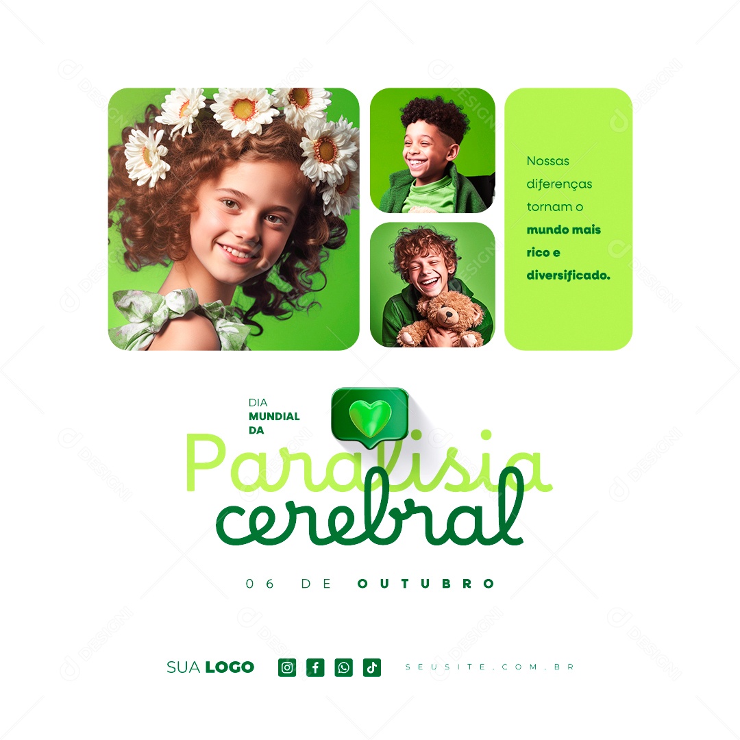Dia Mundial da Paralisia Cerebral Nossas Diferenças Tornam o Mundo mais Rico e Diversificado Social Media PSD Editável