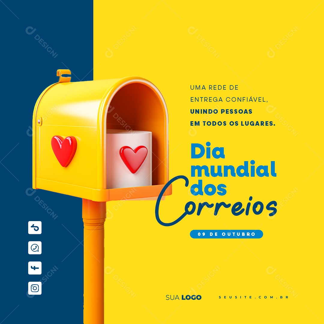 Dia Mundial dos Correios 09 de Outubro Social Media PSD Editável