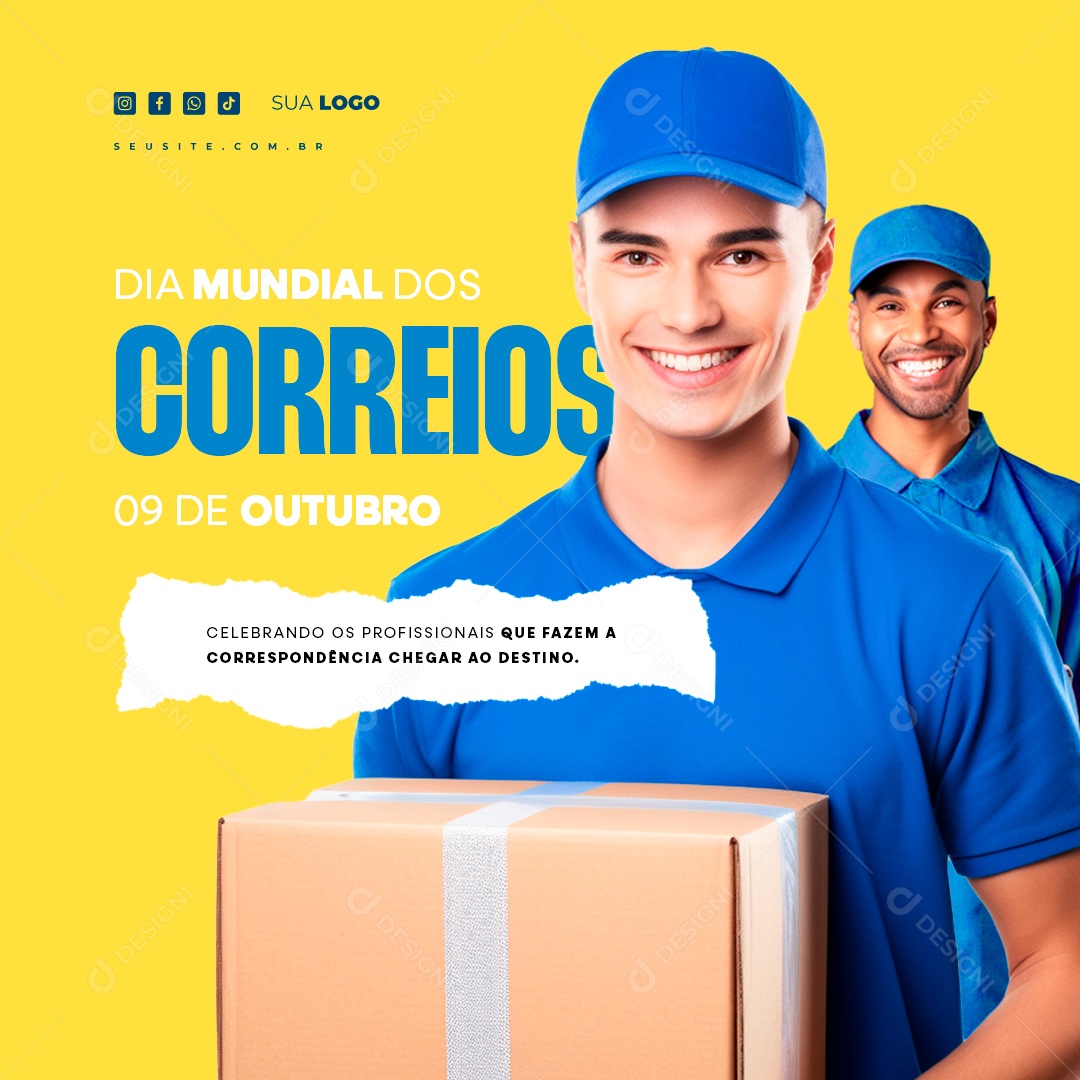 Dia Mundial dos Correios Celebrando os Profissionais que Fazem a Correspondência Chegar ao Destino Social Media PSD Editável