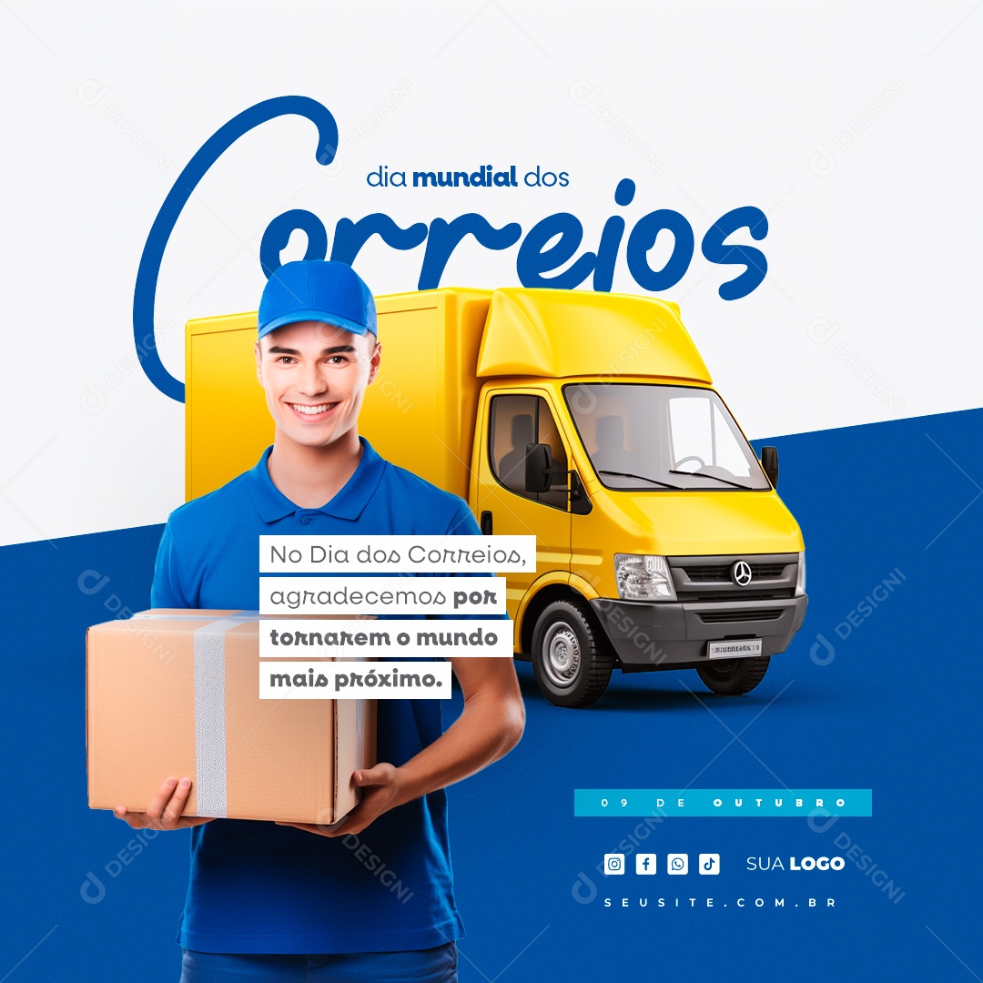 Dia Mundial dos Correios 09 de Outubro Social Media PSD Editável