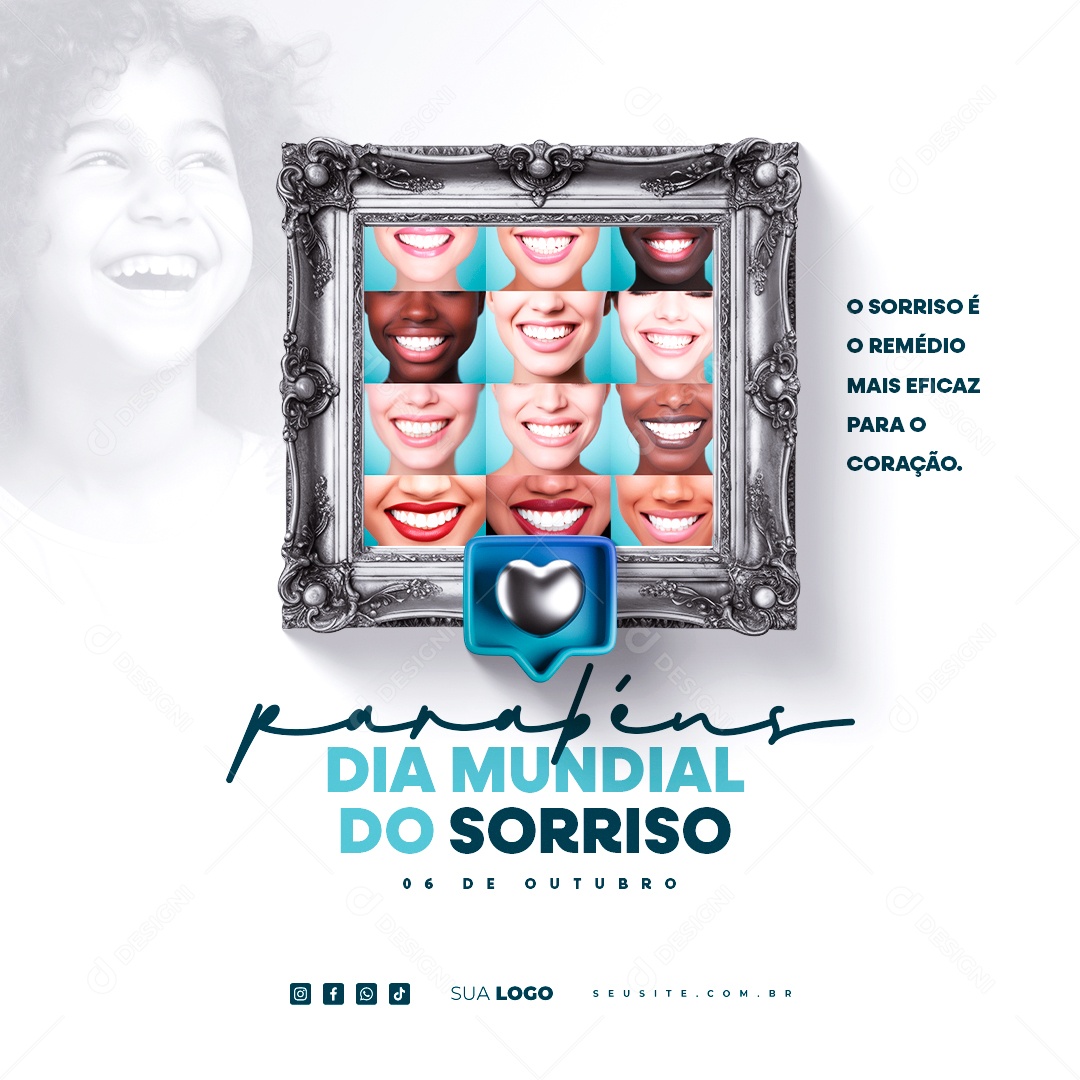 Dia Mundial do Sorriso Parabéns 06 de Outubro Social Media PSD Editável