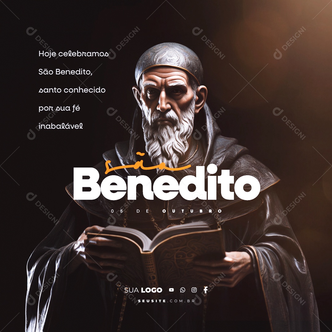 Dia de São Benedito Hoje Celebramos São Benedito Santo Conhecido por sua Fé Inabalável Social Media PSD Editável