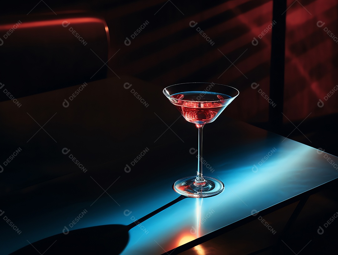 Cocktail clássico na mesa com luz e sombra em boate