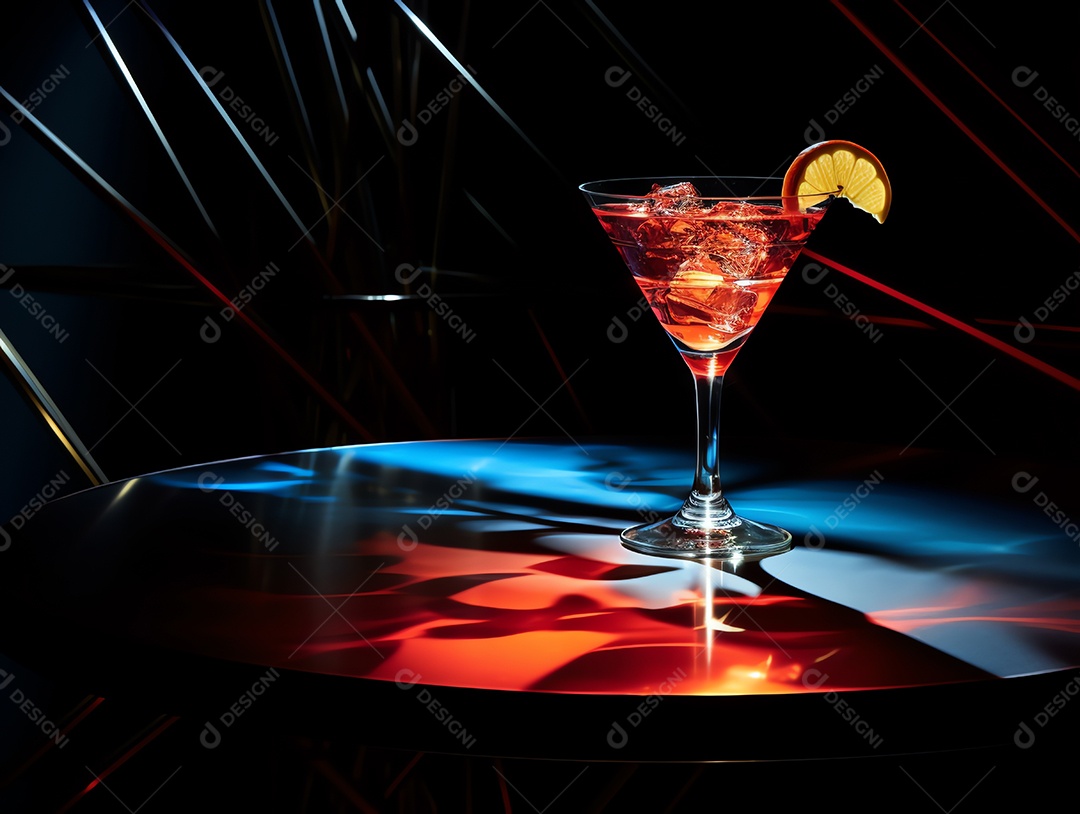 Cocktail clássico na mesa com luz e sombra em boate