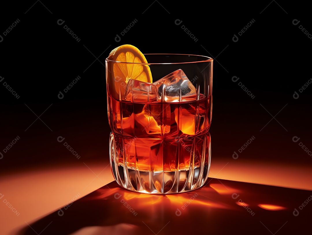 Cocktail com gin e vermute em luz e sombra em boate