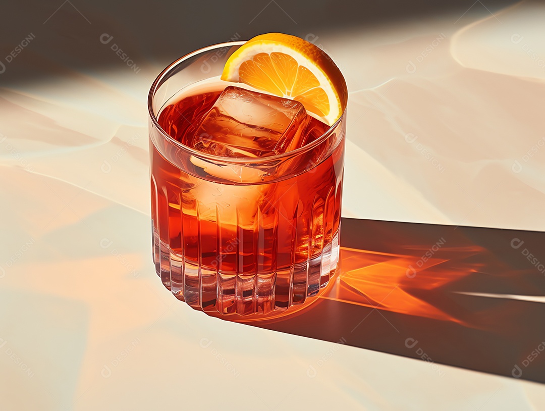 Cocktail com gin e vermute em luz e sombra em boate