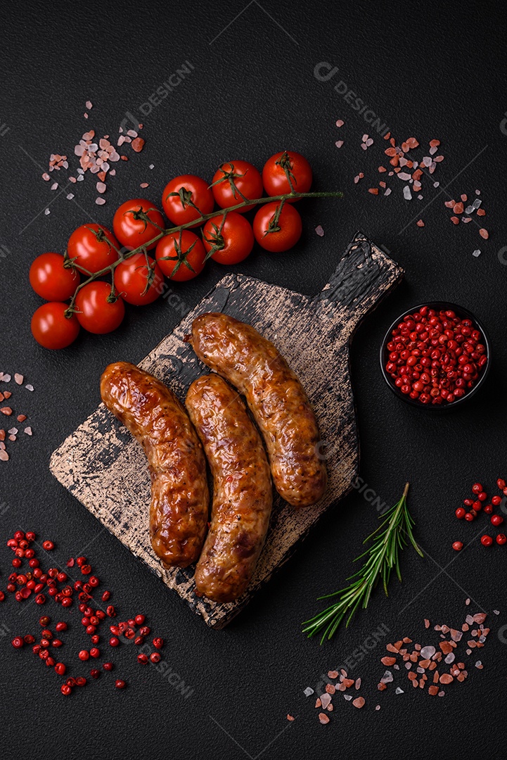 Deliciosa carne seca defumada ou carne seca de cavalo com especiarias e sal sobre um fundo escuro de concreto