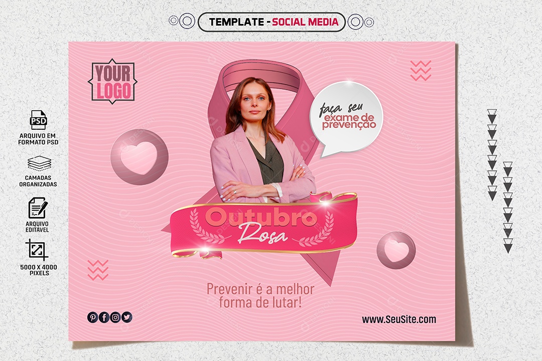 Banner Outubro Rosa Forma De Lutar Social Media PSD Editável