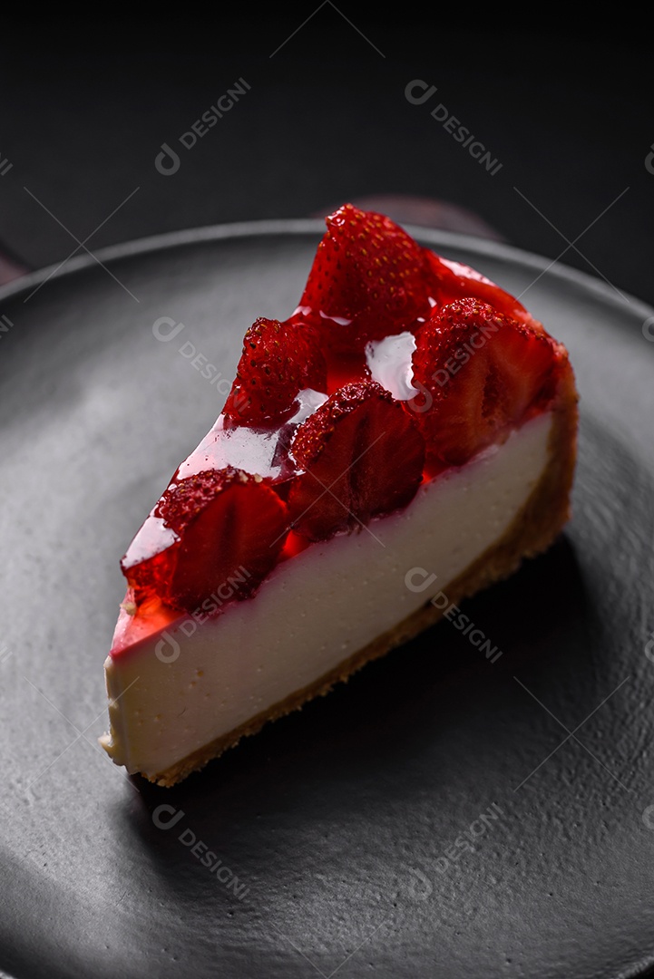 Delicioso cheesecake fresco com morangos