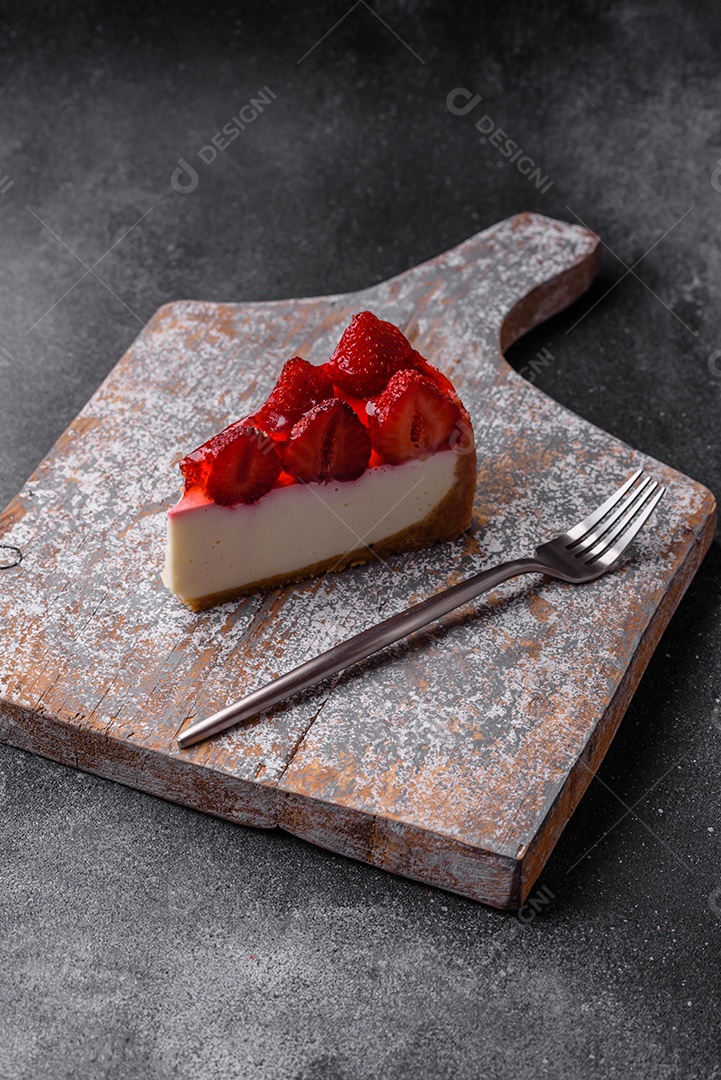 Delicioso cheesecake fresco com morangos