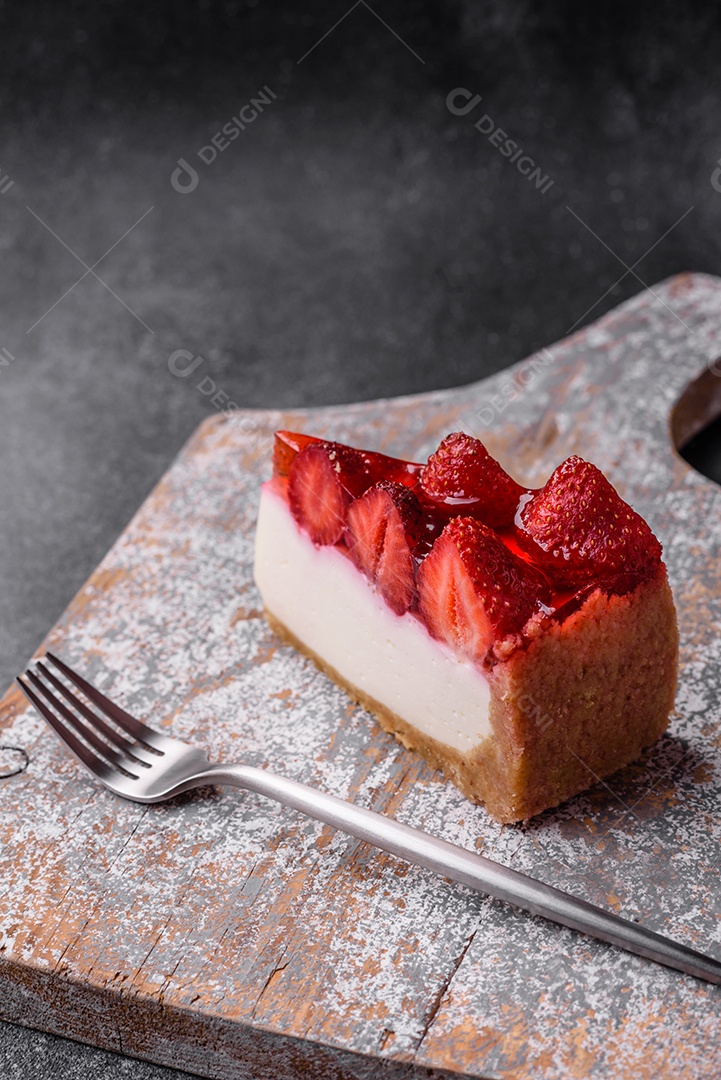 Delicioso cheesecake fresco com morangos