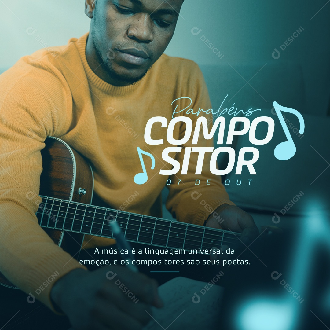 Linguagem Universal Compositor Parabéns Social Media PSD Editável