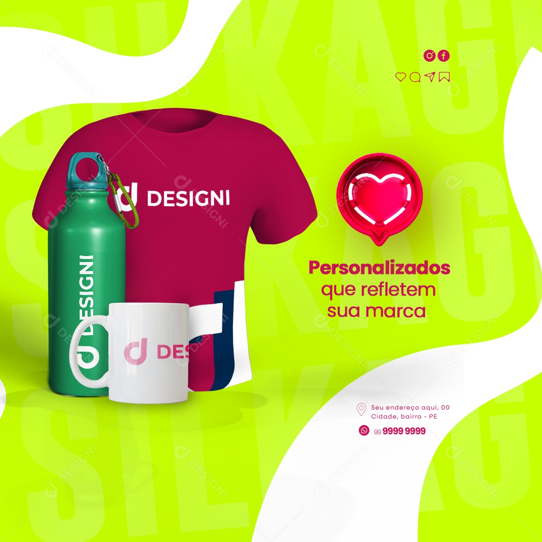 Empresa de Silkagem Personalizados que Refletem sua Marca Garrafa Térmica Camisetas Caneca Social Media PSD Editável