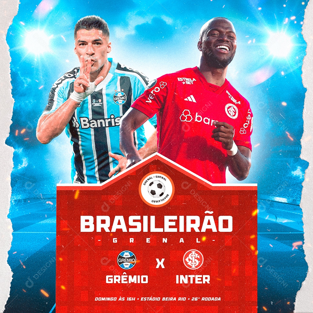 Flyer Futebol Brasileirão Grêmio X Internacional Social Media PSD Editável