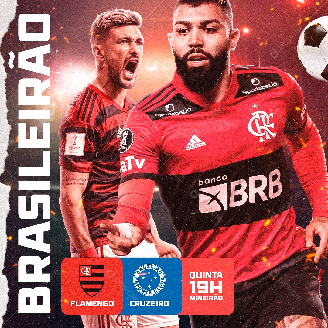 Social Media Flyer Futebol Flamengo X Cruzeiro PSD Editável