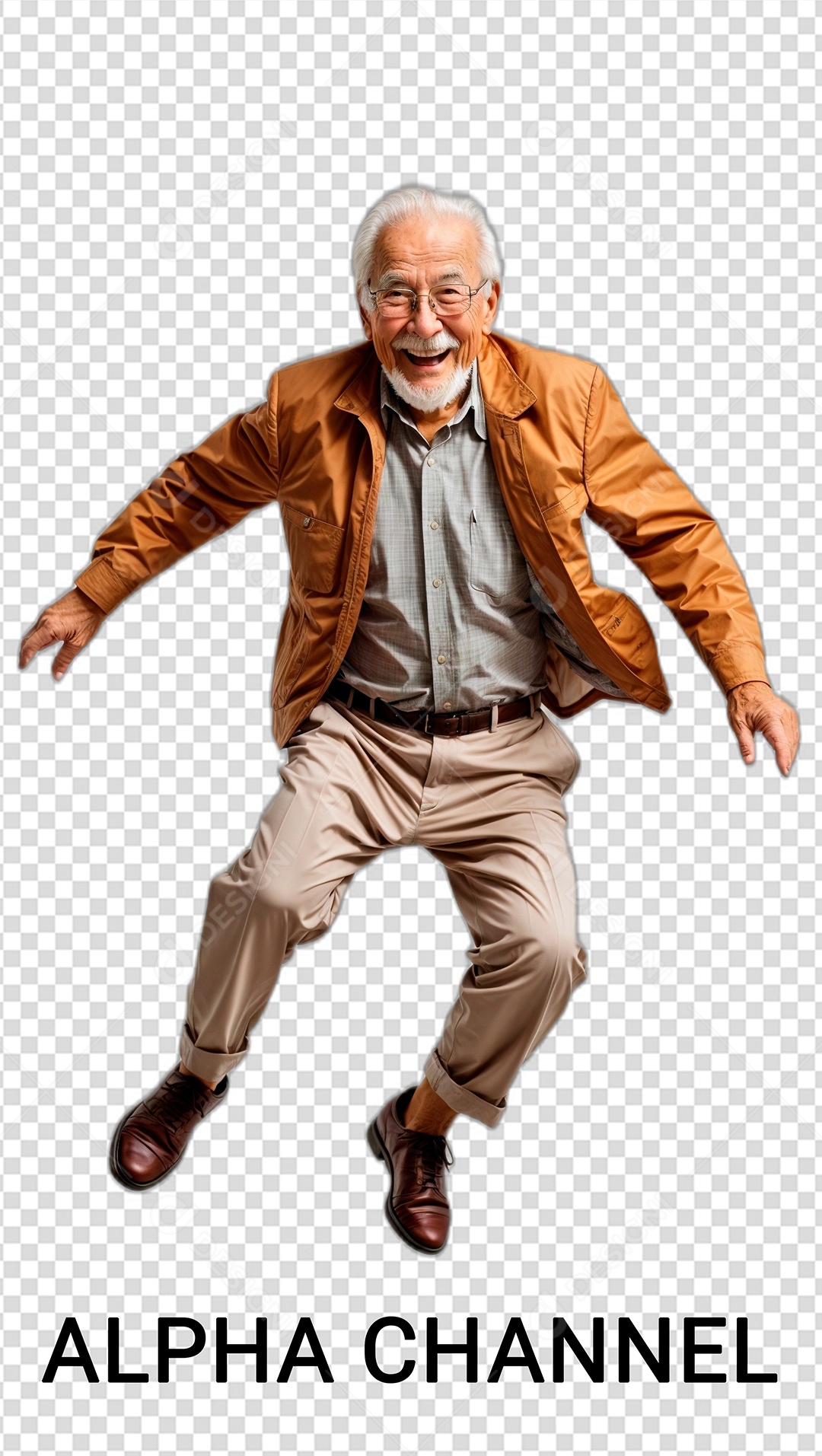 Homem idoso pulando de alegria