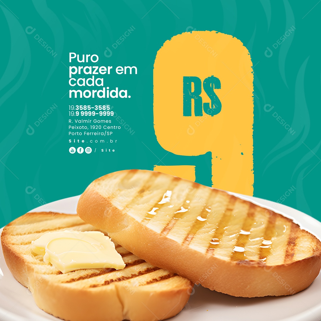 Padaria Pão na Chapa Puro Prazer em Cada Mordida Social Media PSD Editável