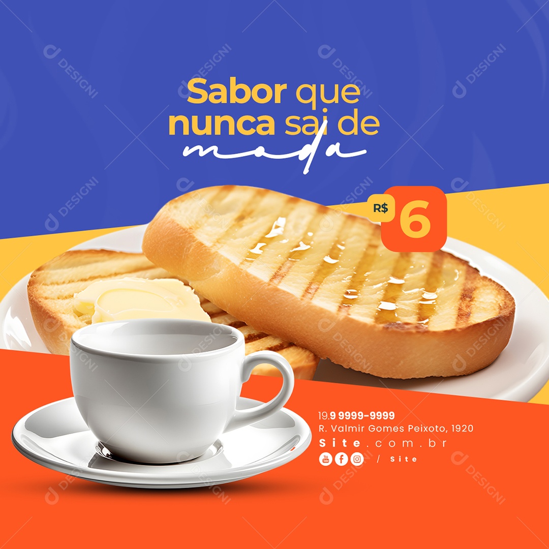 Padaria Pão na Chapa Sabor que nunca sai de Moda Social Media PSD Editável