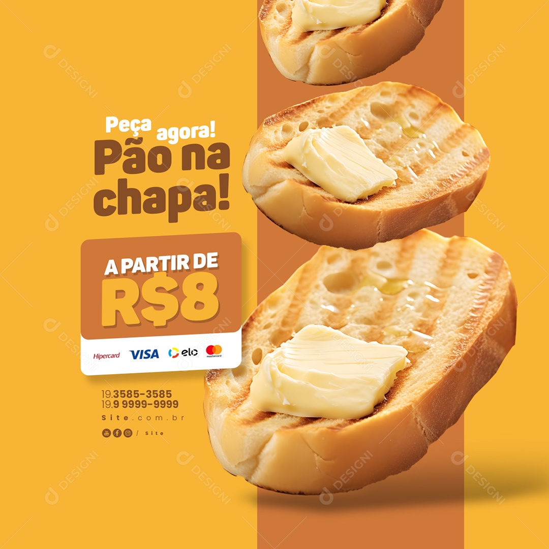 Padaria Pão na Chapa Peça agora Pão na Chapa a Partir de 8 Reais Social Media PSD Editável
