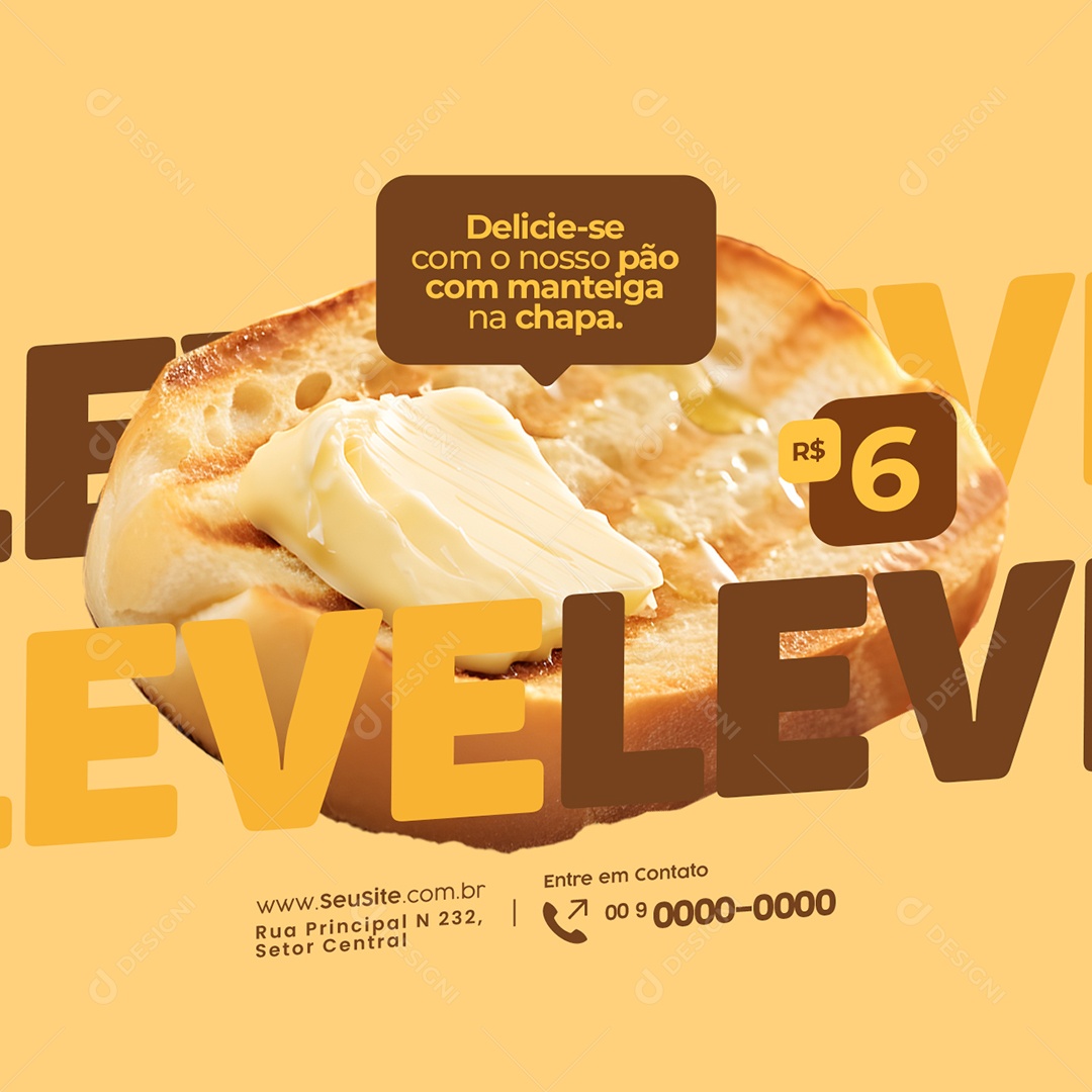 Padaria Pão na Chapa Delicie se com o nosso Pão com Manteiga na Chapa Social Media PSD Editável
