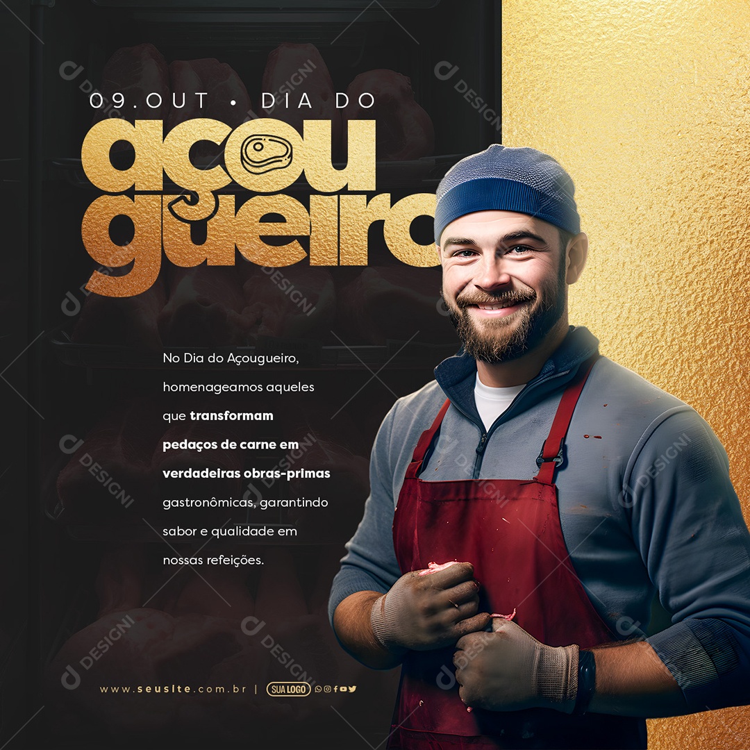 Dia do Açougueiro 09 de Outubro Transforman Pedaços de Carne em Verdadeiras Obras-primas Social Media PSD Editável