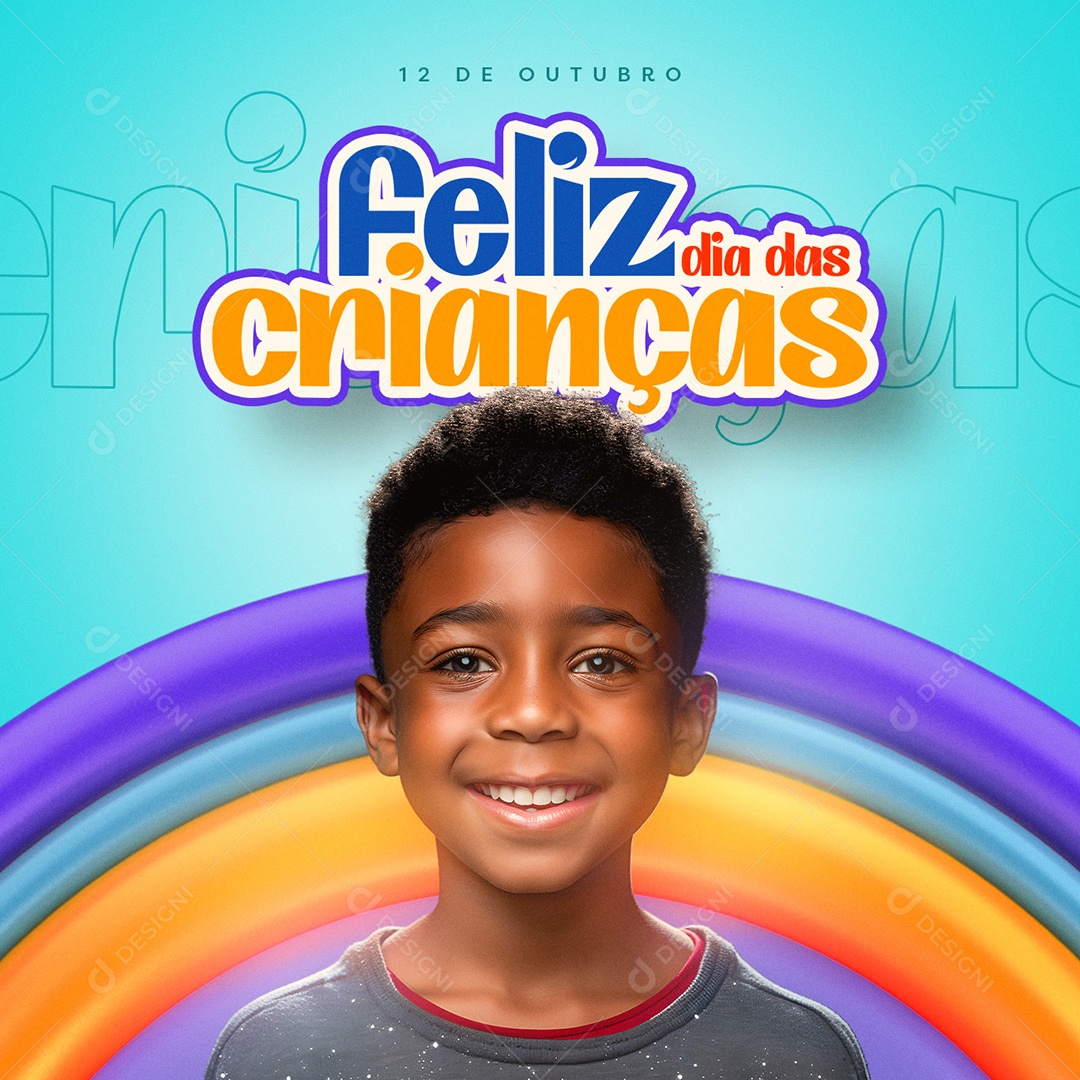 Dia Das Crianças 12 de Outubro Selo 3D Azul Laranja para Composição PSD