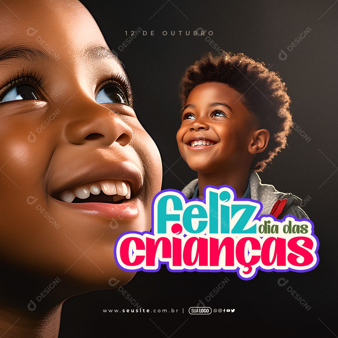 Dia Das Crianças 12 de Outubro Selo 3D Azul Rosa para Composição PSD