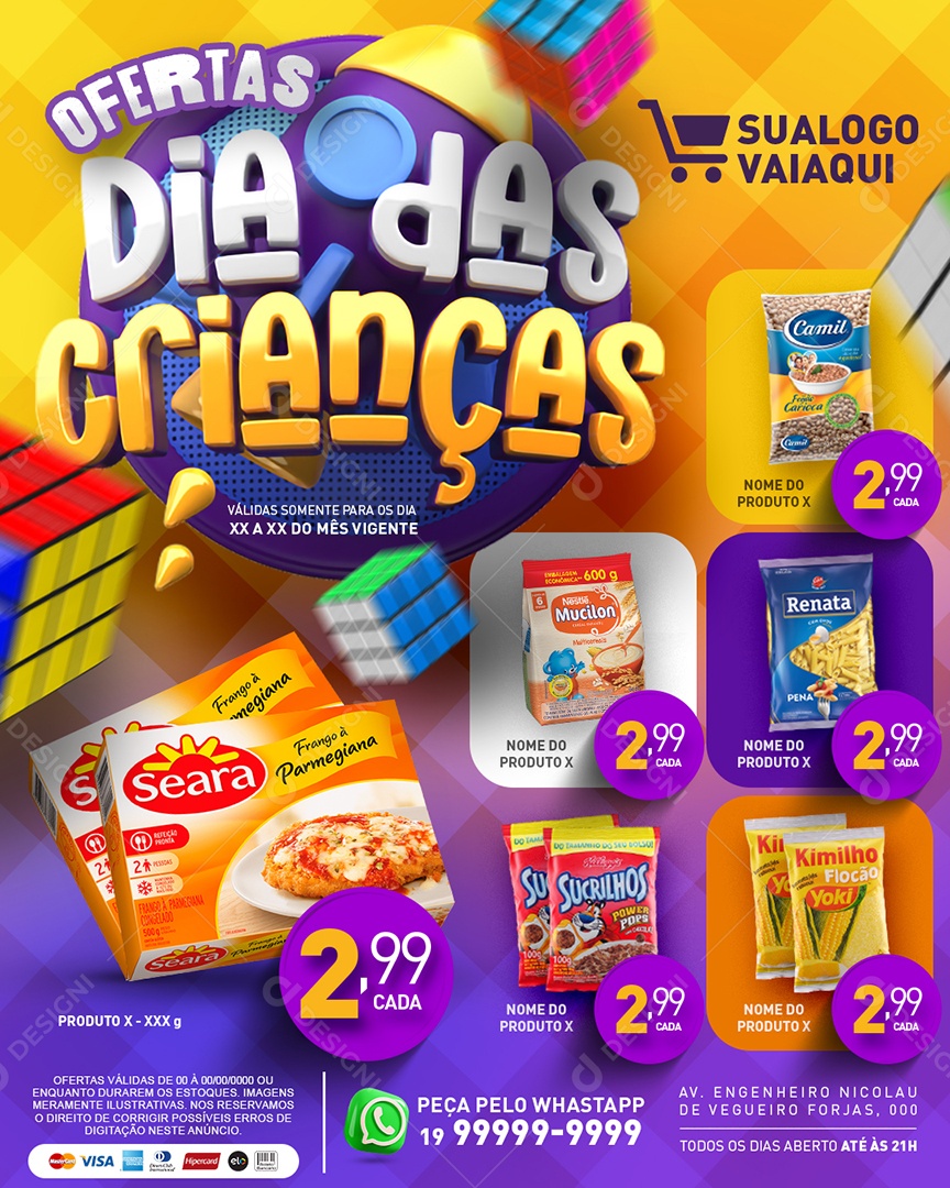 Tabloide Ofertas Dia das Crianças Supermercado Social Media PSD Editável