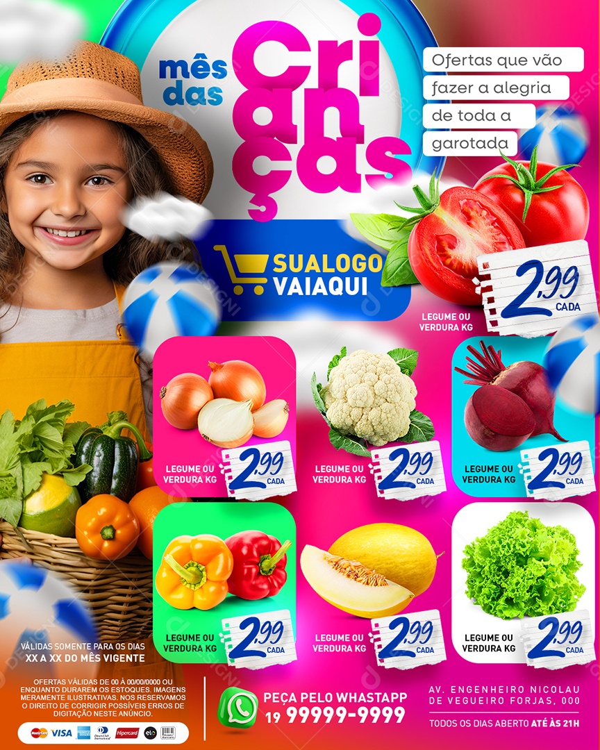 Tabloide Hortifruti Mês das Crianças Social Media PSD Editável