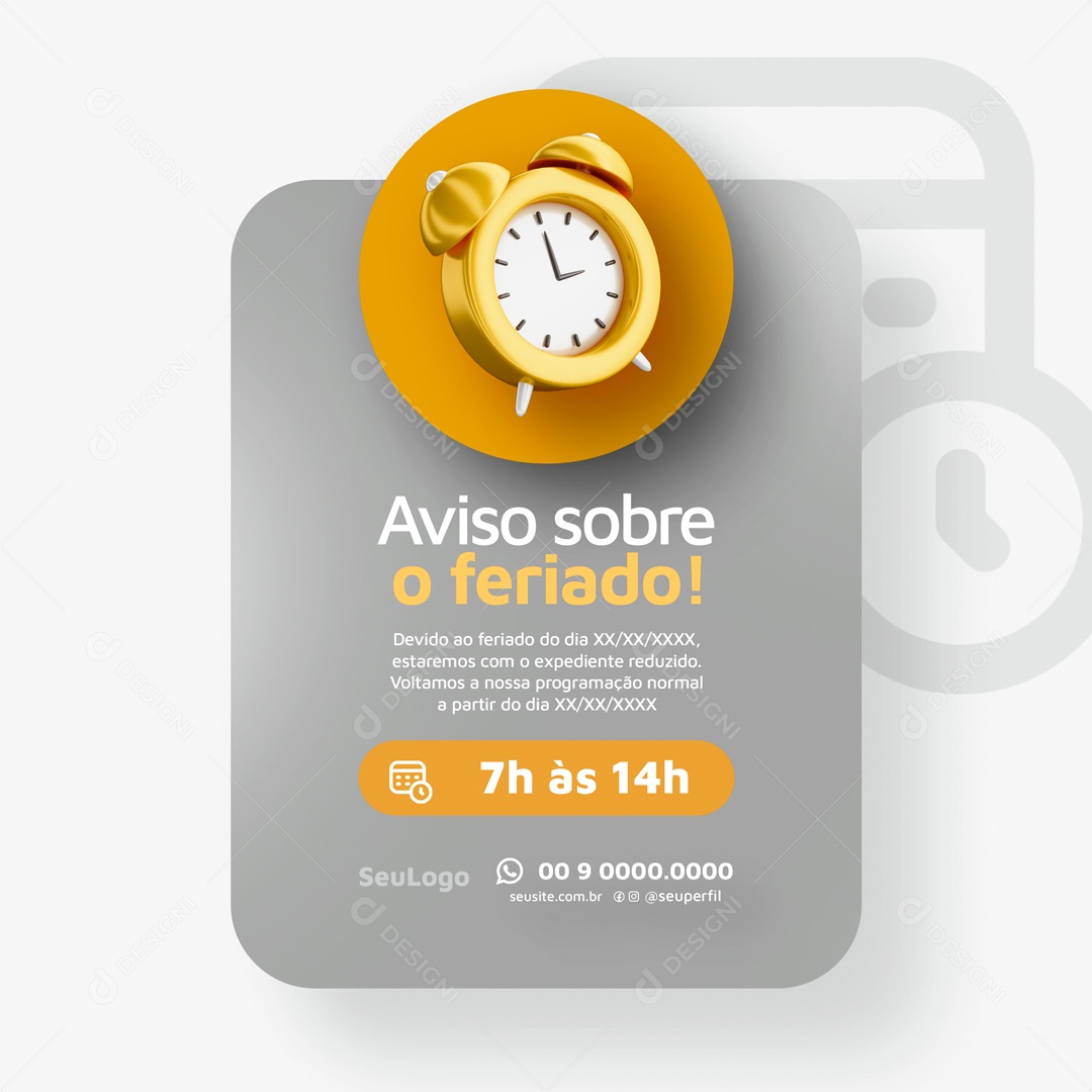 Aviso Sobre o Feriado Comunicado Social Media PSD Editável