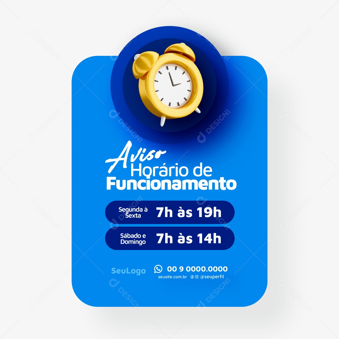 Social Media Aviso Horário De Atendimento PSD Editável