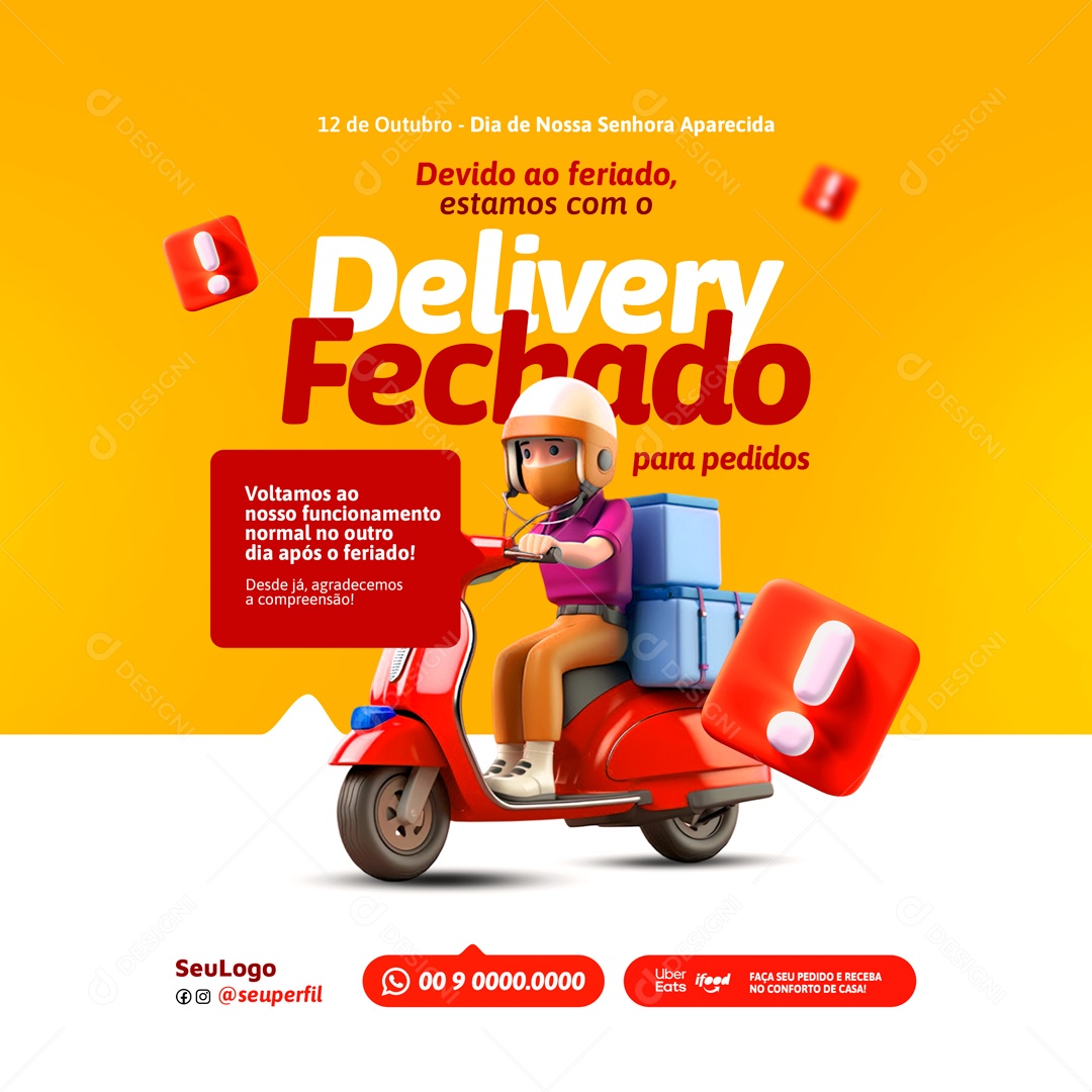Delivery Fechado Para Pedidos Social Media PSD Editável