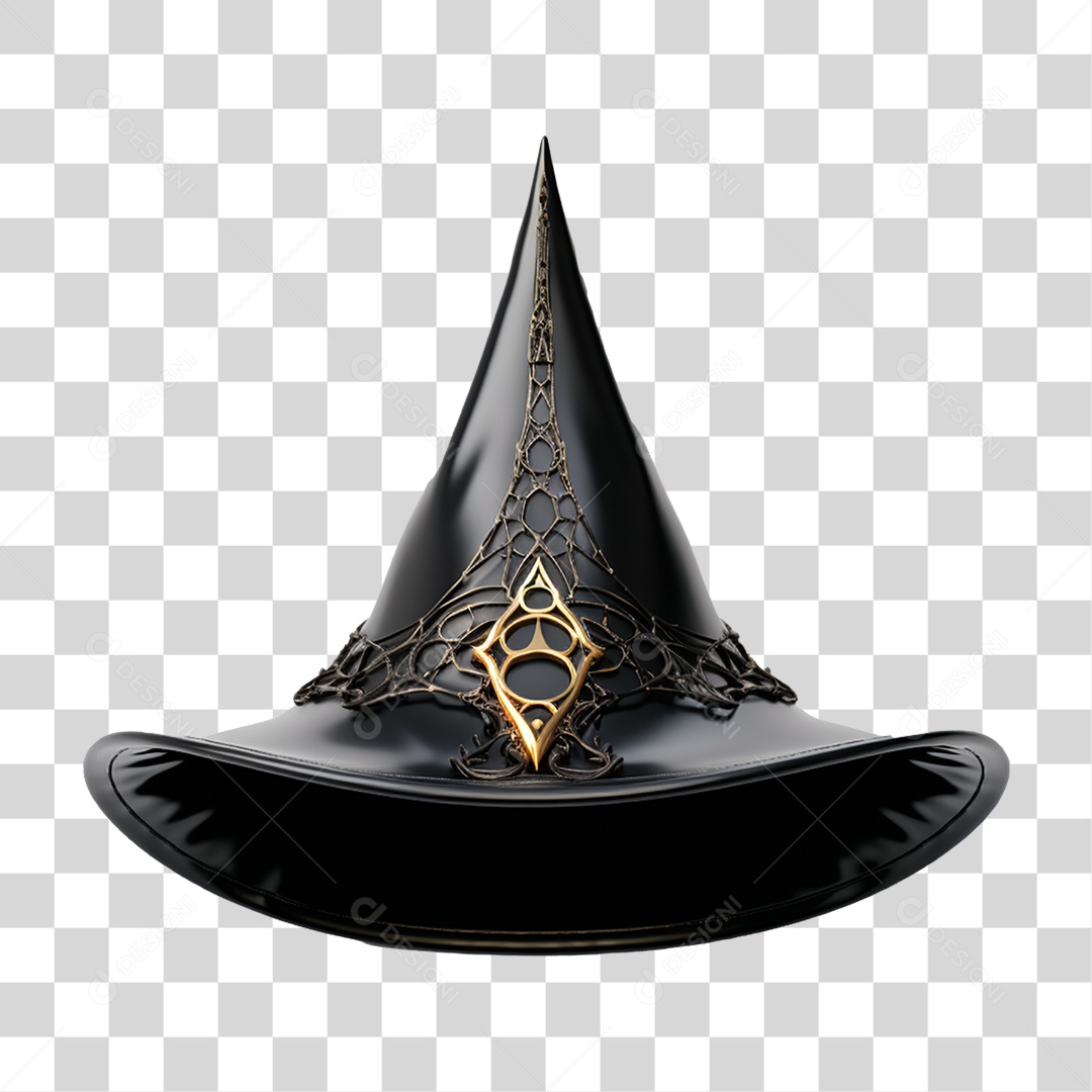 Chapéu Bruxa Halloween Elemento 3D para Composição PNG Transparente