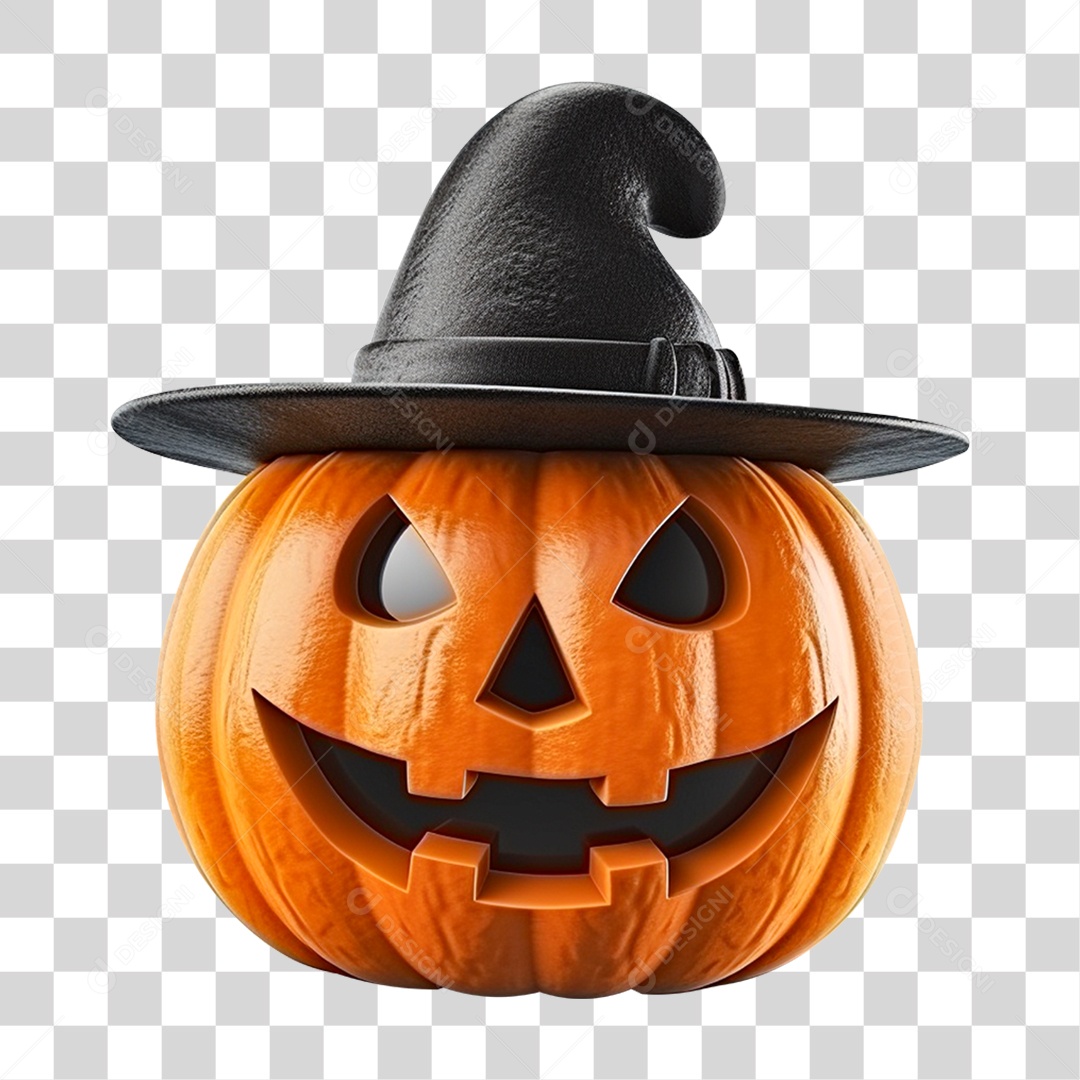 Abóbora Assustadora de Halloween Elemento 3D para Composição PNG Transparente