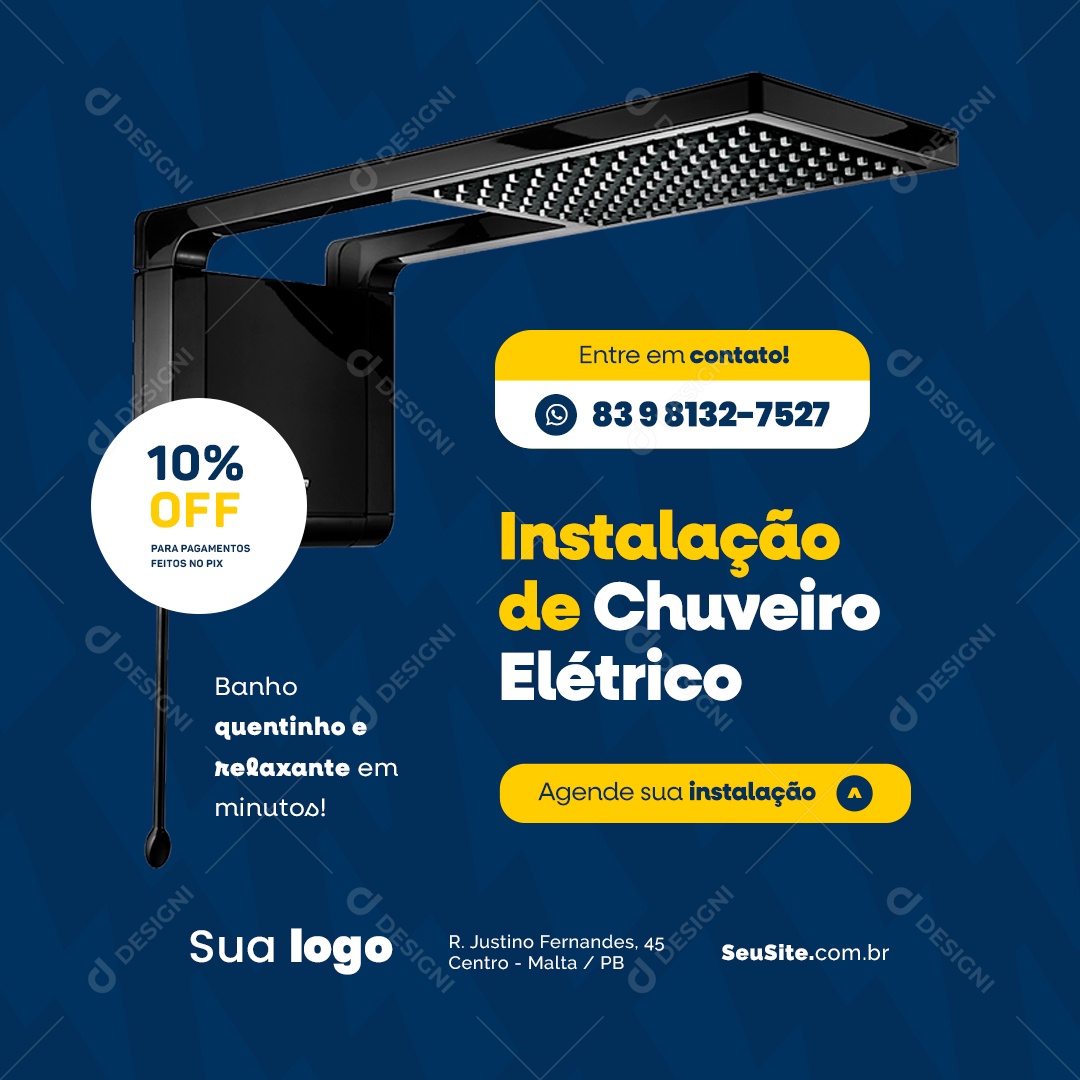 Eletricista Instalação de Chuveiro Elétrico 10% Off Social Media PSD Editável